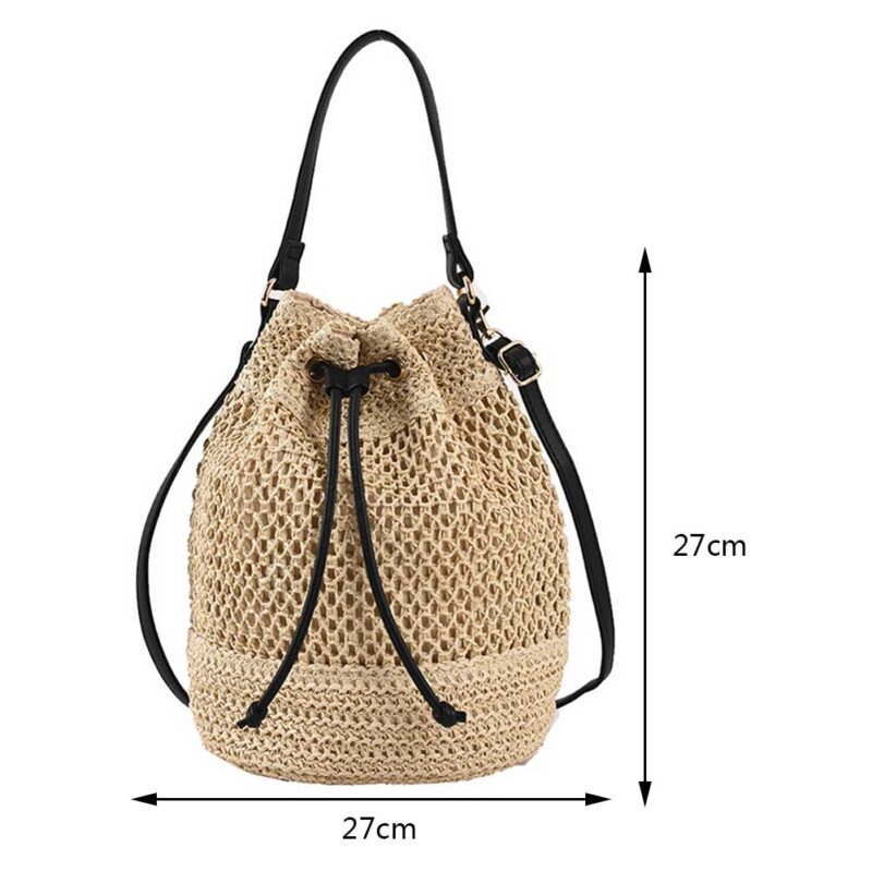 Sac en rotin rond beige – Image 3