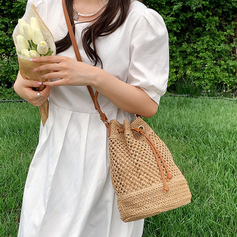 Sac en rotin rond marron – Image 2
