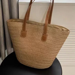 Sac en rotin tricoté marron – Image 3
