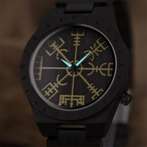 Montre en bois aiguilles lumineux noir – Image 2